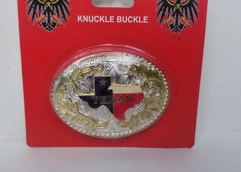 Texas Flag Map Belt Buckle Gold & Silver Oval