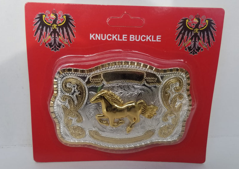 Texas Horse Gold Belt Buckle Gold & Silver Oval