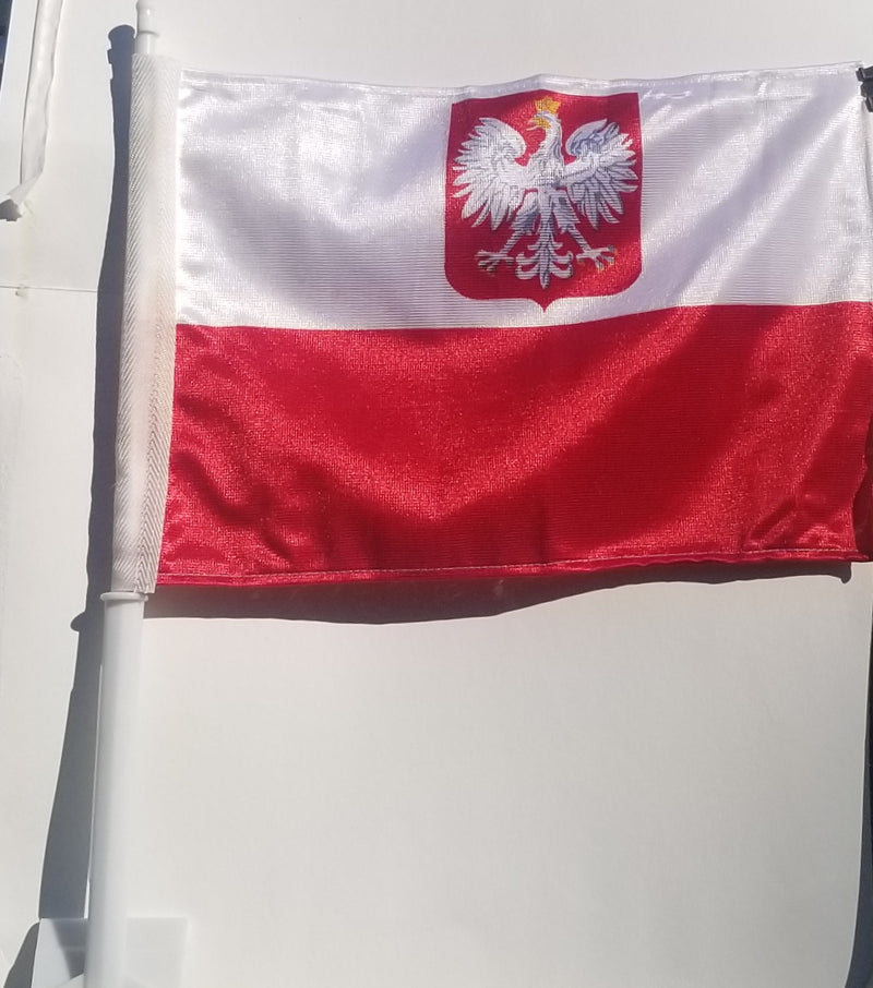 Old Poland Polska Eagle Car Flags 11x15 Inches Rough Tex Knit Nylon Double Sided Premium Economy Sale