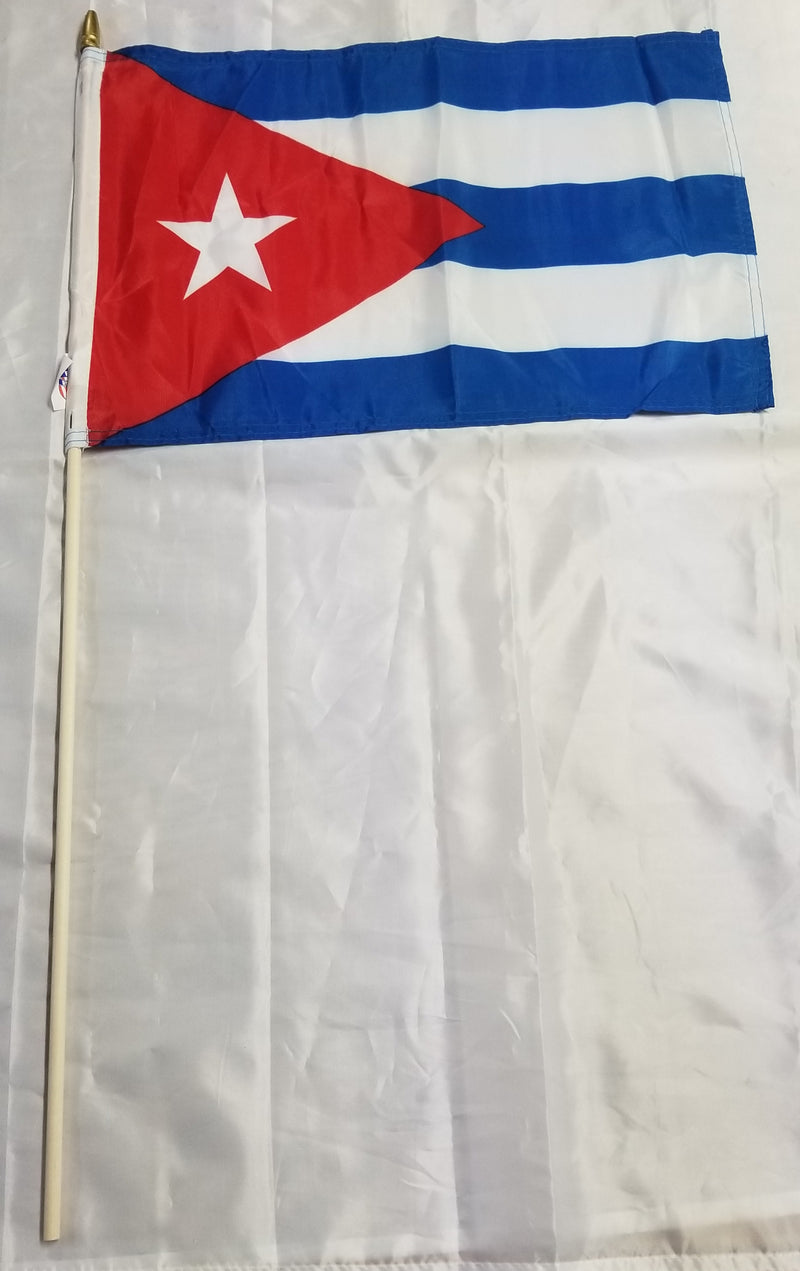 Cuba 12"x18" Stick Flag ROUGH TEX® 100D 30" Wooden Stick