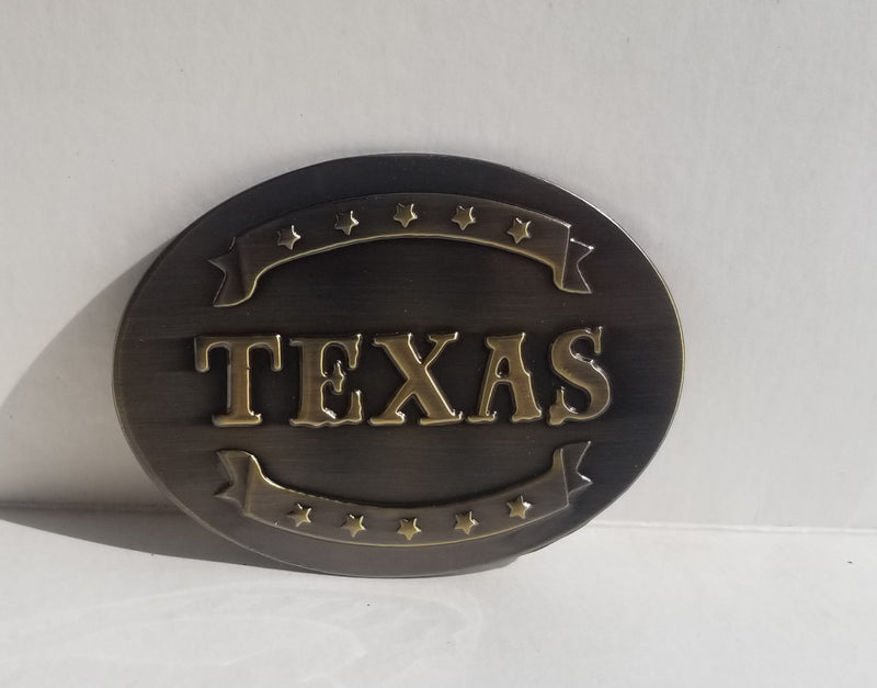 Texas 10 Stars Embossed Belt Buckles Oval Bronze