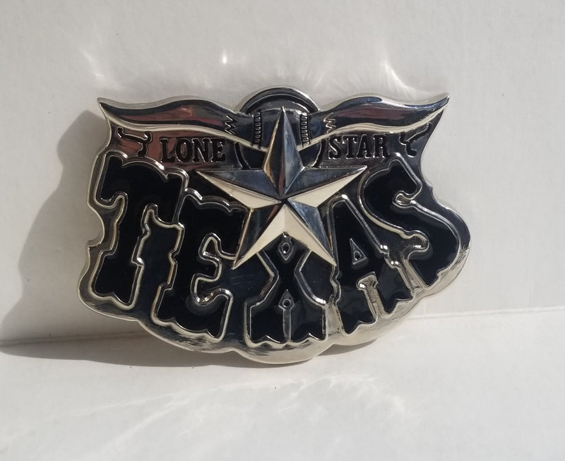 TEXAS Lone Star Belt Buckles Black & Silver