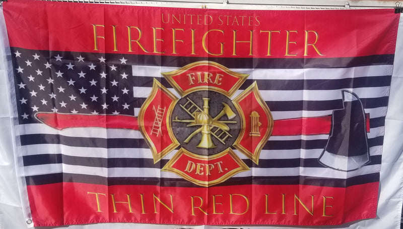 United States American Firefighter USA Memorial Thin Red Line Fire Department 3'X5' Flag ROUGH TEX® 100D USA Fire Department