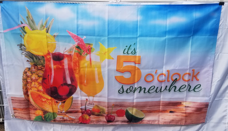 It's 5 O'clock Somewhere Pineapple Lime Fruit Cherry Drinks 3'X5' Flag ROUGH TEX® 100D Beach Resort Banner