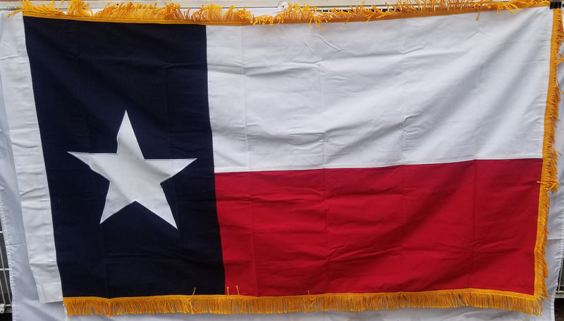 Texas State Flags Gold Fringed Sleeved TX 3'x5' 100% Cotton Sewn