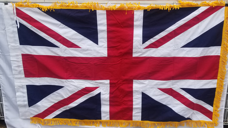 United Kingdom Gold Fringe Sleeved UK 3'x5' 100% Cotton Sewn