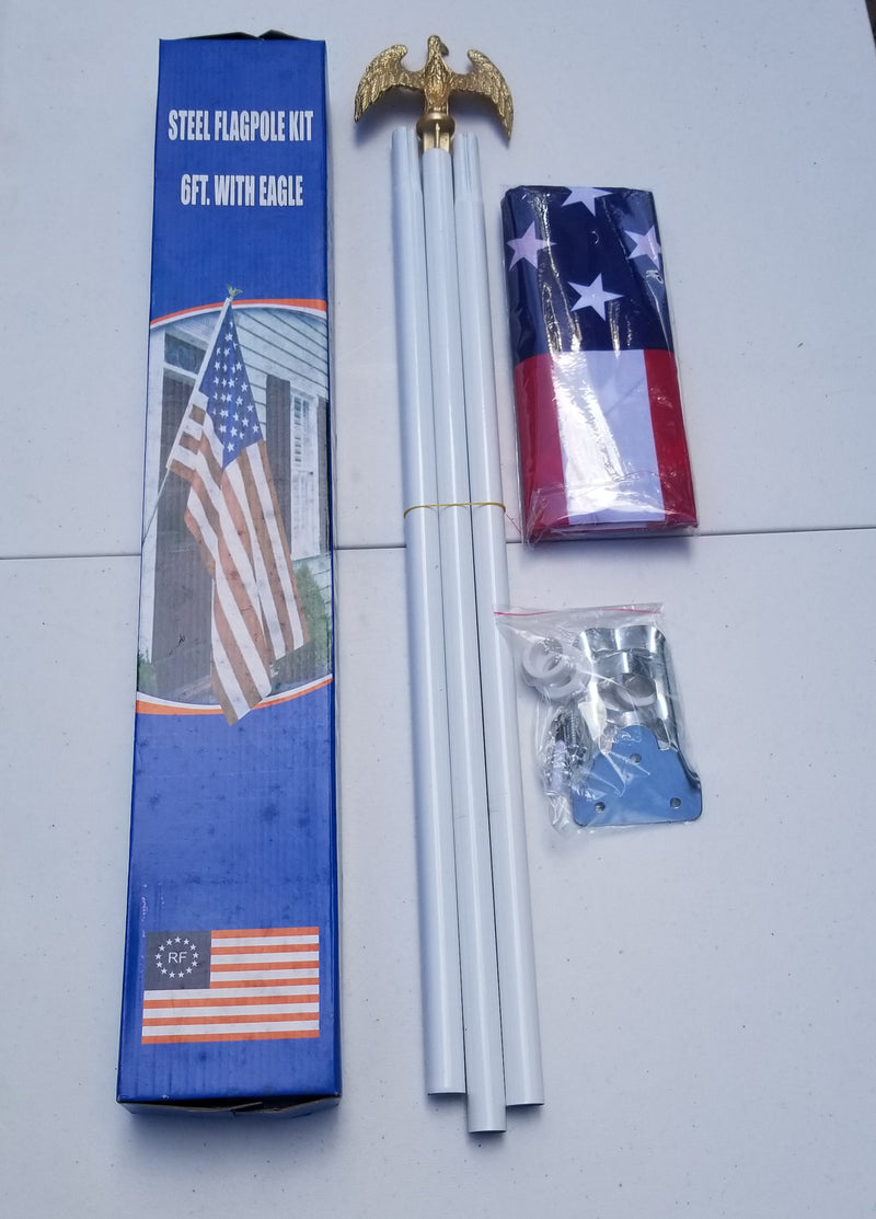 Gift Boxed U.S.A. 6' Foot USA 3'x5' American Flag Steel FlagPole Kit Set With Gold Eagle Decoration Non-Furl Sale