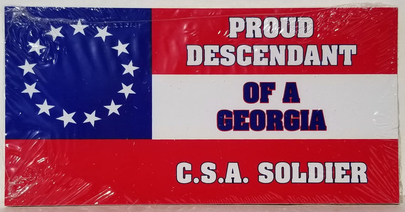 Proud Descendant Of A Georgia Soldier Stars & Bars 13 Stars Bumper Stickers Made in USA