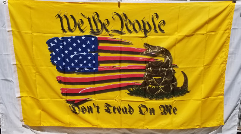 USA Don't Tread on Me We the People Live Rattlesnake 3x5 American Flag 100D Rough Tex Brass Grommets