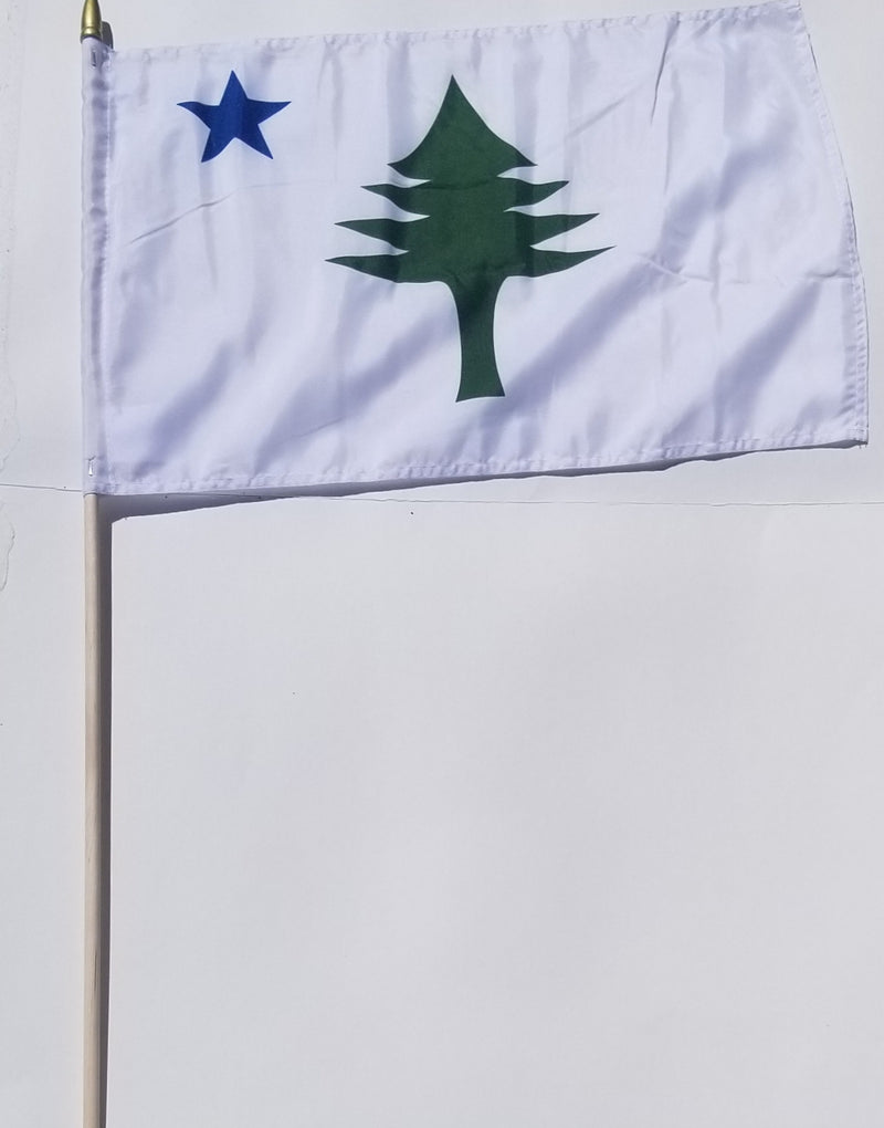 Maine 1901 New USA State Flag New England Pine Tree 12x18 Inches 100D Classroom Stick Flags
