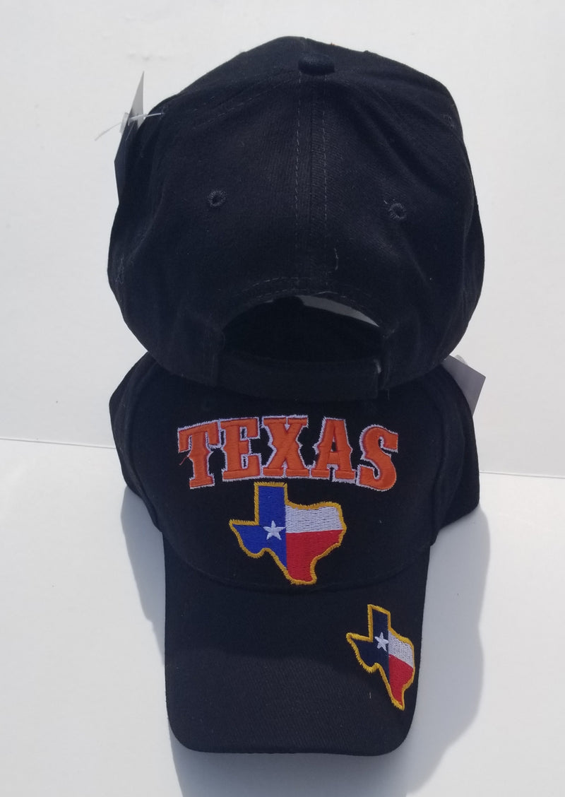 Texas State Map Black Embroidered Cap