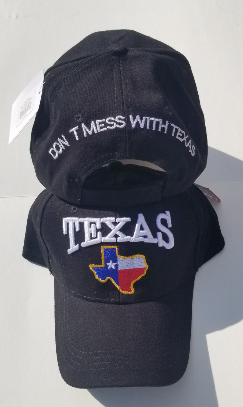 Don't Mess With Texas Map Black Embroidered Cap