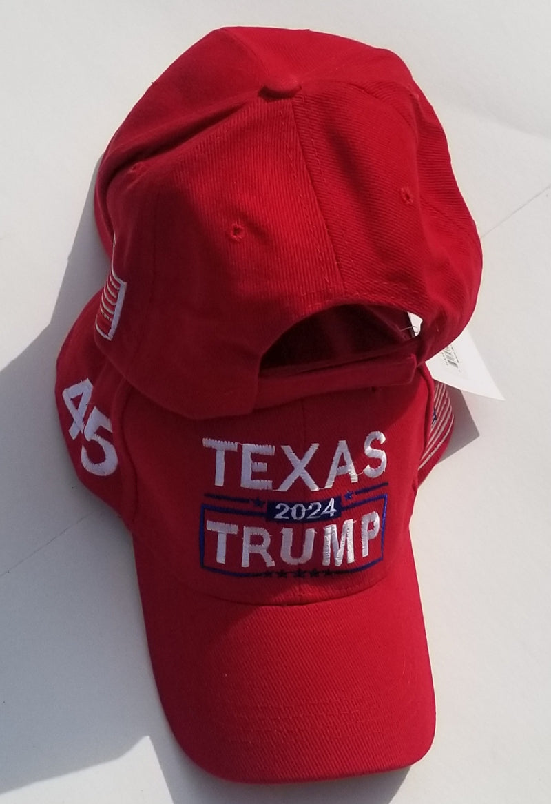 TEXAS FOR TRUMP RED CAP EMBROIDERED USA FLAG 45 Official American Hat 2024