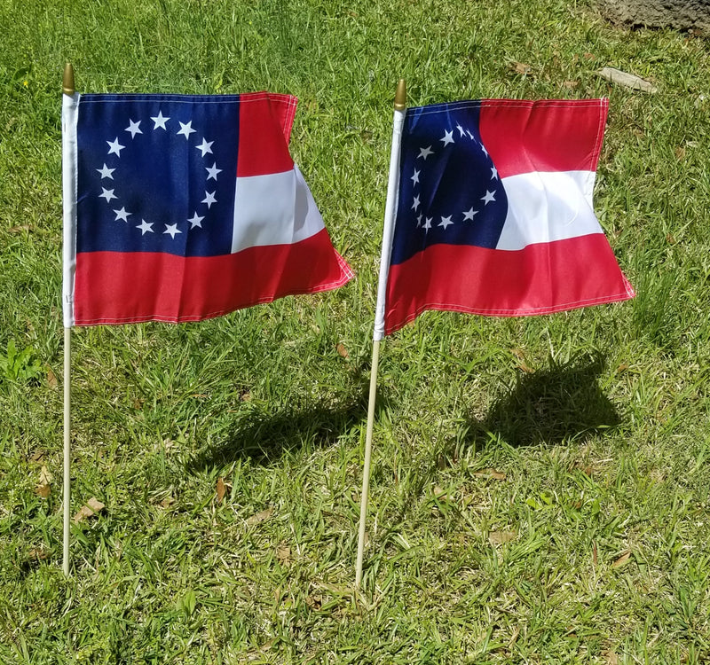 Stars & Bars First National 13 Stars 12"x18" Stick Flag ROUGH TEX® 100D 30" Wooden Staff 1st Grave Marker