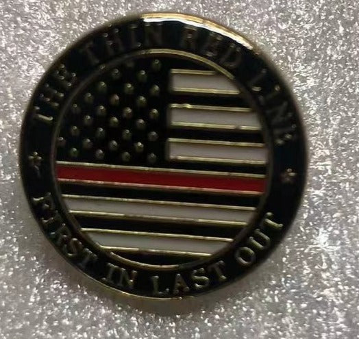 US Fire Department Memorial Red Line Round Lapel Pin