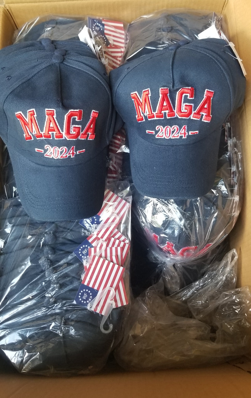 MAGA '24 Trump USA American Navy Blue Caps 2024 Make America Great Again Hats 24 Packs