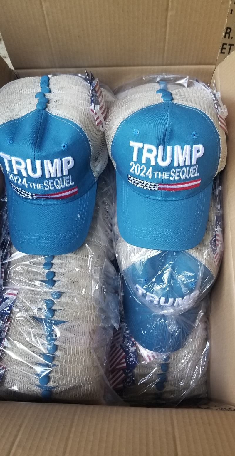 Trump The Sequel USA American Blue Mesh Back Caps 2024 MAGA Nation Hats 24 Packs