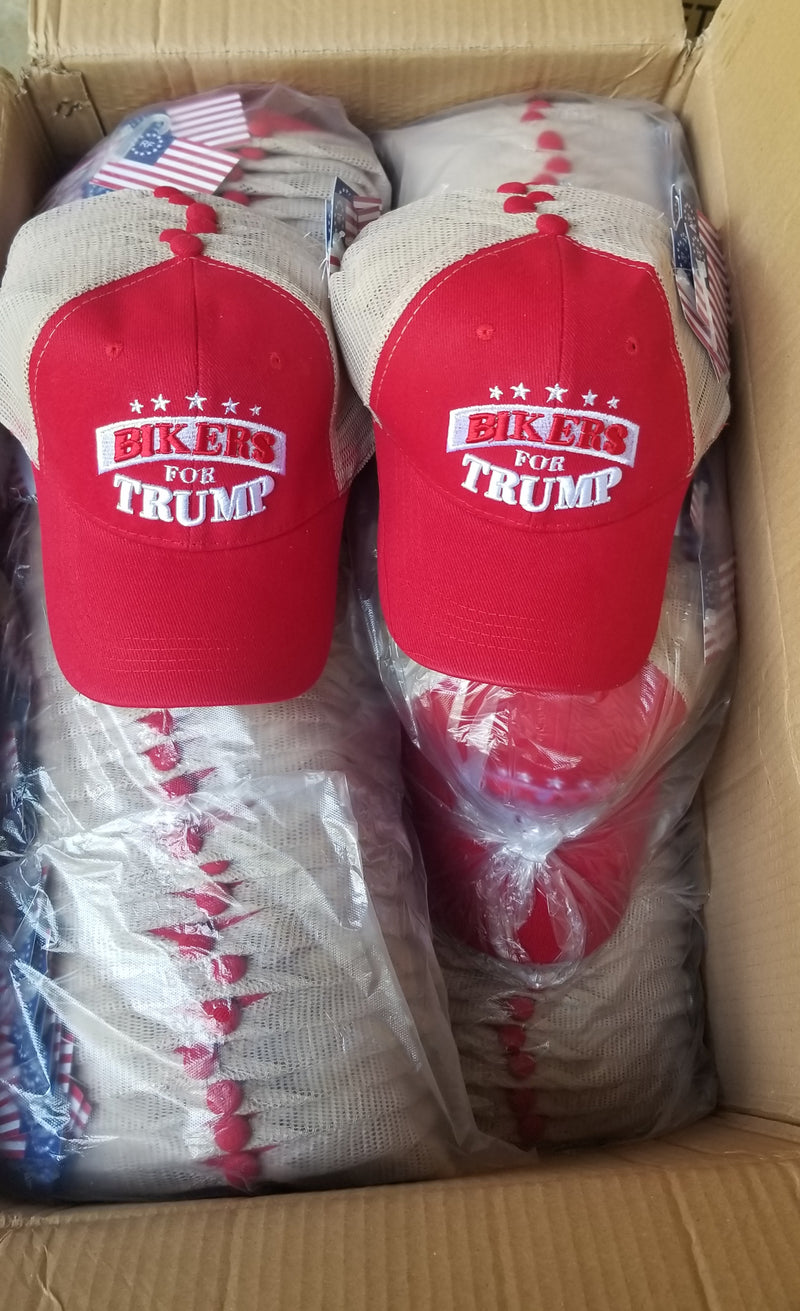 Bikers For Trump Mesh Back USA American Red Caps 2024 Hats 24 Packs