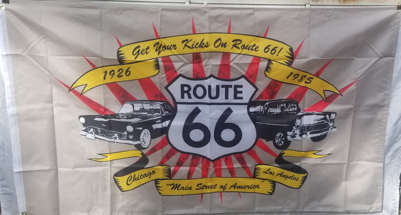 Mainstreet of America Route 66 Checkered 3'X5' Flag ROUGH TEX® 100D Rt 66 Get Your Kicks America's Highway Classic Cars