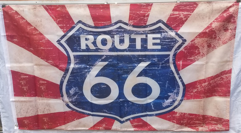 Route 66 Sunburst 3'X5' Flag Rough Tex® 100D Rt 66 Vintage ROUTE 66 Highway Road Sign