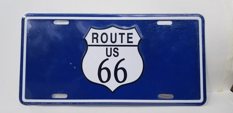 Route 66 Blue Embossed License Plate