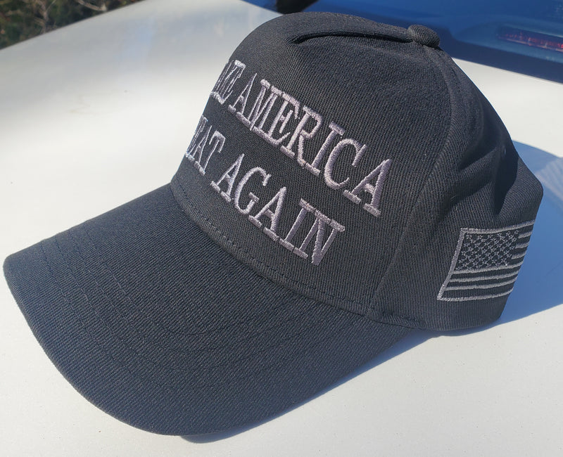 Dark MAGA Make America Great Again Blackout USA Flag Caps Musk Inspired Trump 2024 Never Surrender