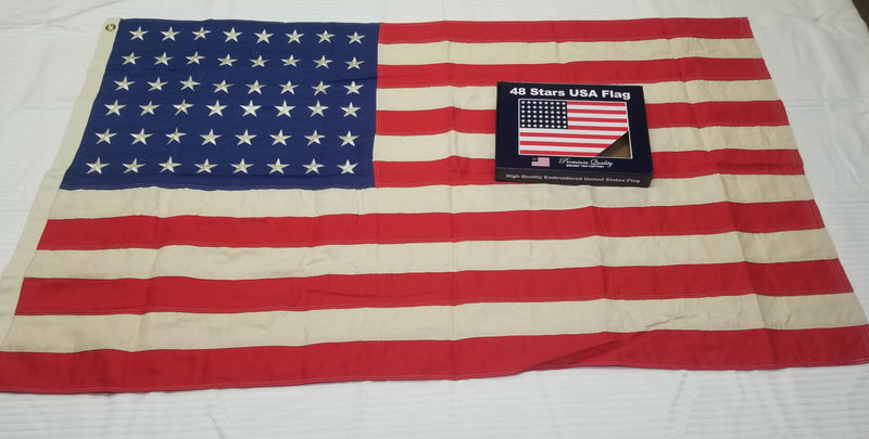 American Vintage 100% Canvas Cotton 3x5 Feet USA embroidery 48 stars all sewn stripes Flag