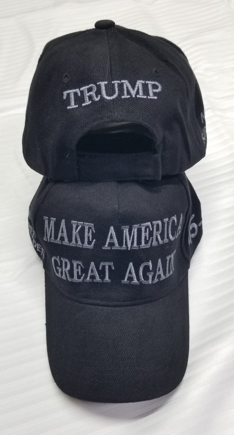 Trump Make America Great Again Never Surrender USA Flag Caps 100% Cotton Black & Grey