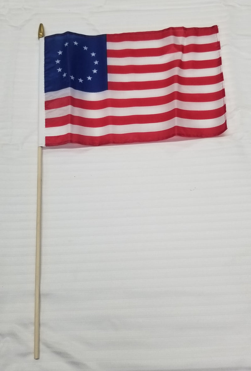 Betsy Ross 8"x12" Stick Flag Rough Tex® with 24" Wooden Staff