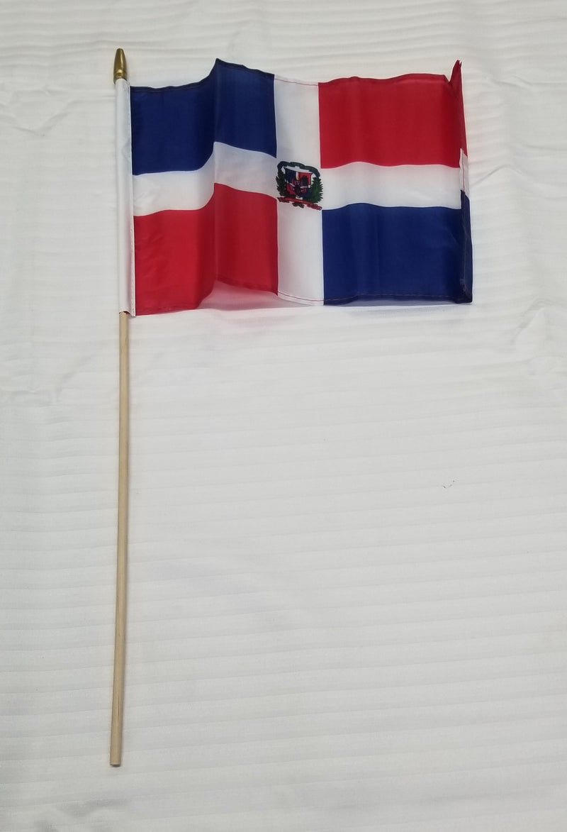 Dominican Republic 8"x12" Stick Flag Rough Tex® with 24" Wooden Staff