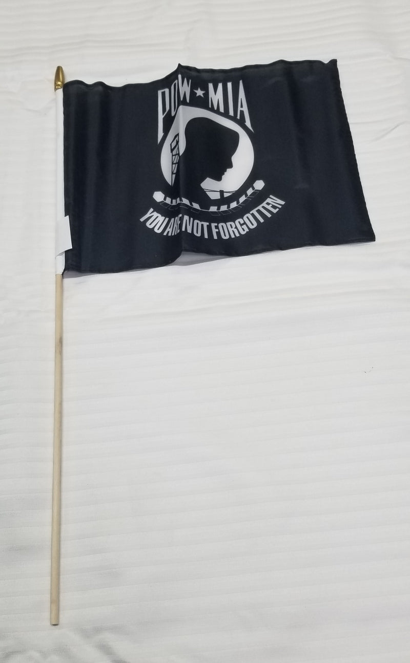 POW MIA 8"x12" Stick Flag Rough Tex® with 24" Wooden Staff