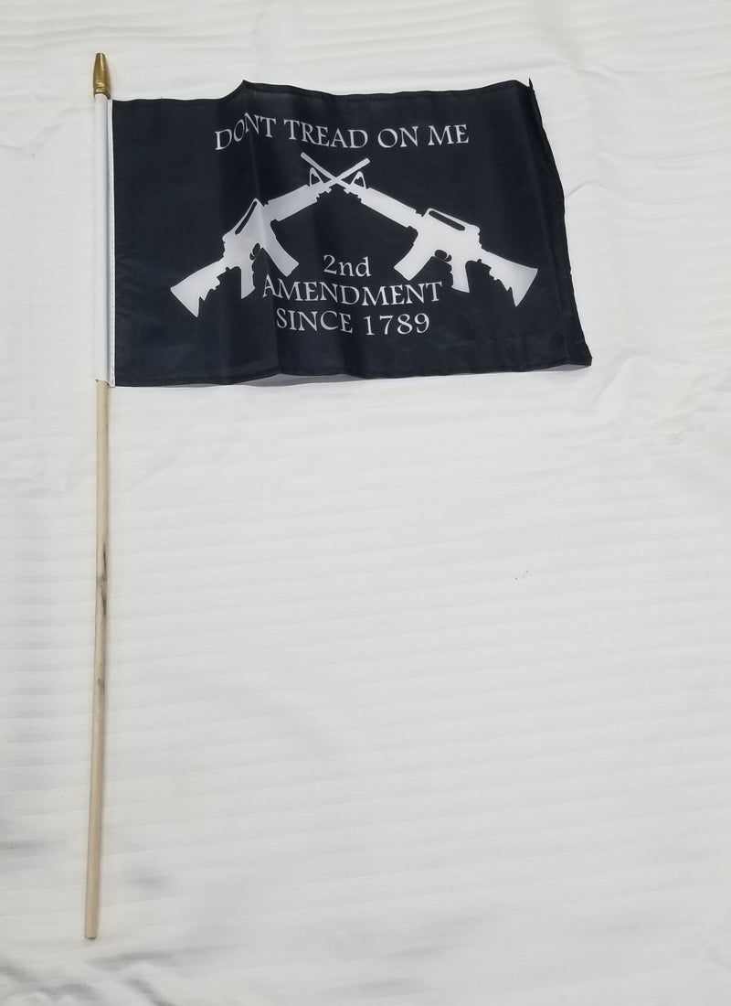 Don't Tread On Me 2nd Amendment 8"x12" Stick Flag Rough Tex® with 24" Wooden Staff