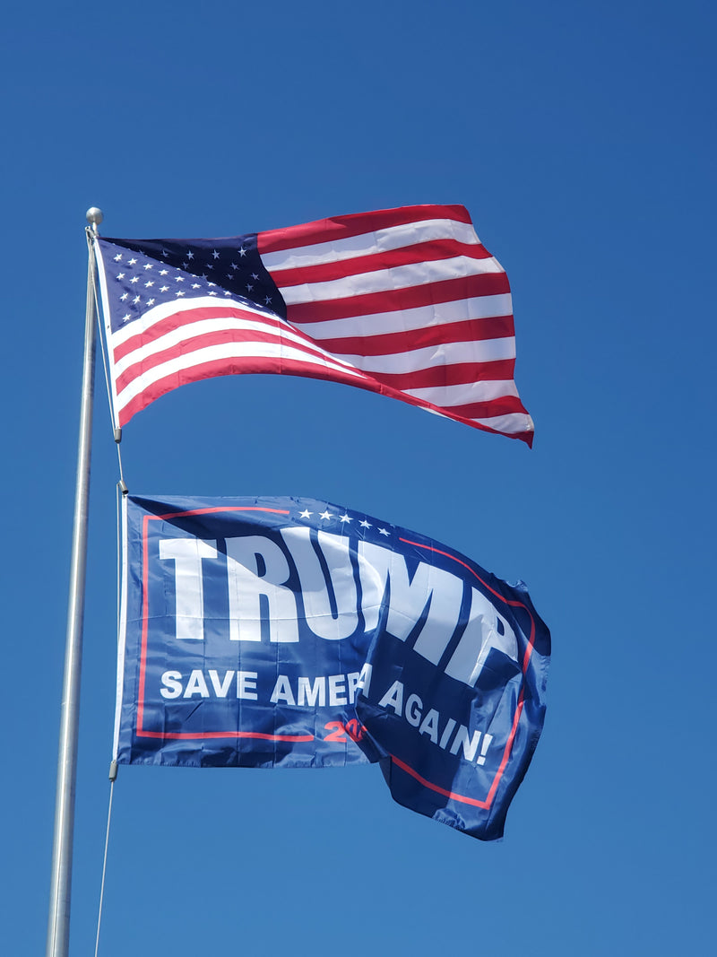 American Mega MAGA Deal 5x8 Flag Set USA & Trump Save America Again Two Flags 5'x8' Feet