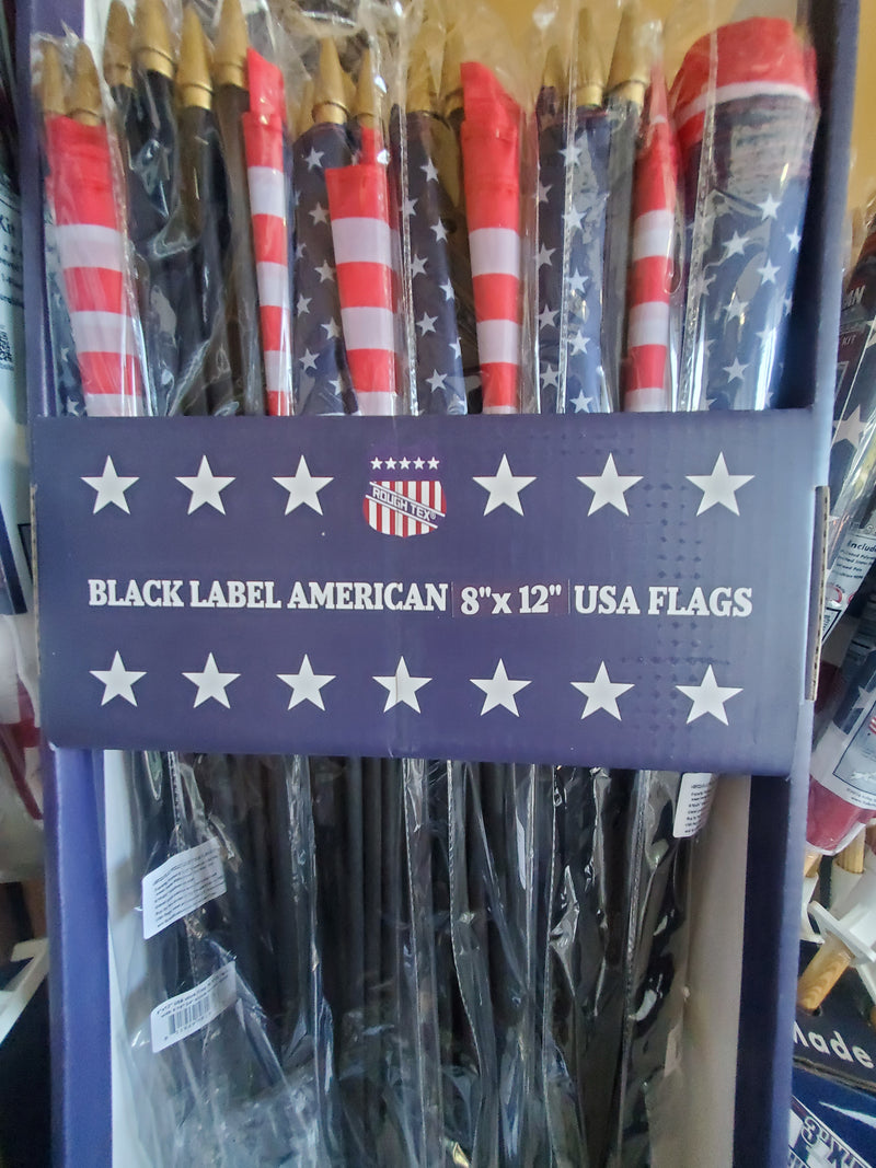 American Flags 8"×12" USA Stick Flags for Cemeteries Black Wood Staff Display Boxed 288 Case