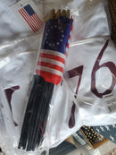 Betsy Ross Stick Flags 4"x6" Sewn Edge Black 100% Wooden 10" Staffs Gold Spears
