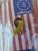 Support Our Troops American Flag Ribbon Lapel Pin — Yellow Ribbon & USA Flag Enamel Pin
