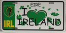 I Love Eire IRL Ireland Crest Irish Embossed Aluminum Automobile License Plate Shamrock