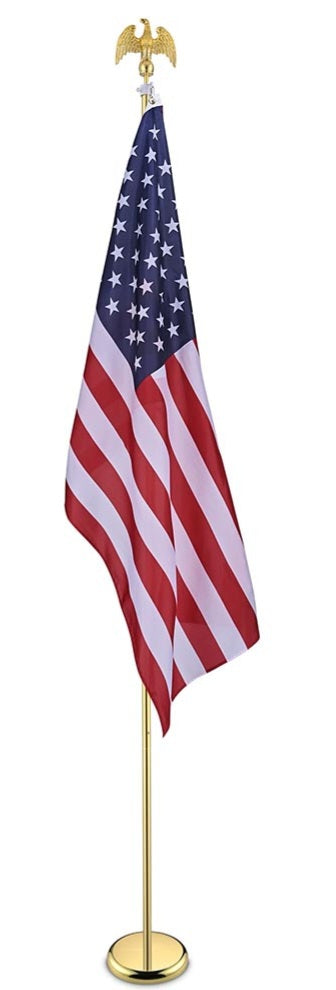 Indoor American Economy Flagpole Set USA Flag Base Eagle 8 Feet Telescoping Metal Pole