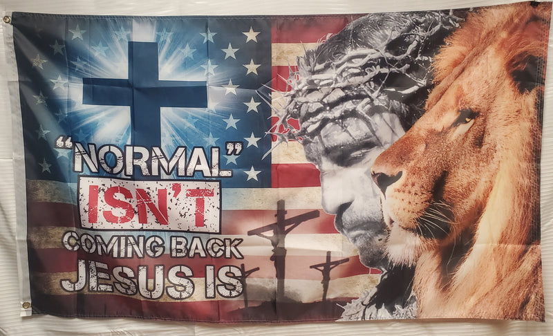 Normal Isn't Coming Back Jesus Is USA Christian Lion 3'X5' Flag ROUGH TEX® 100D