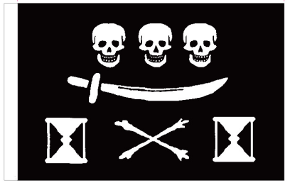 Jean Thomas Dulaien Jolly Roger 12"x18" Stick Flag ROUGH TEX® 100D 30" Wooden Staff