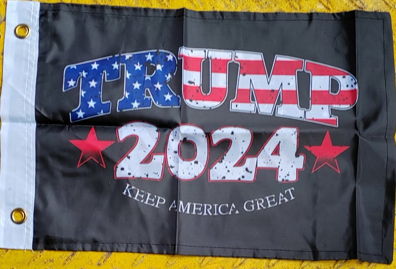 Trump 2024 Keep America Great USA Black 12"x18" Stick Flag ROUGH TEX® 68D 30" Wooden Stick