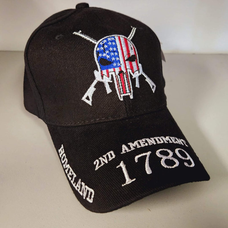 USA Skull 2nd Amendment 1789 Black Embroidered Cap