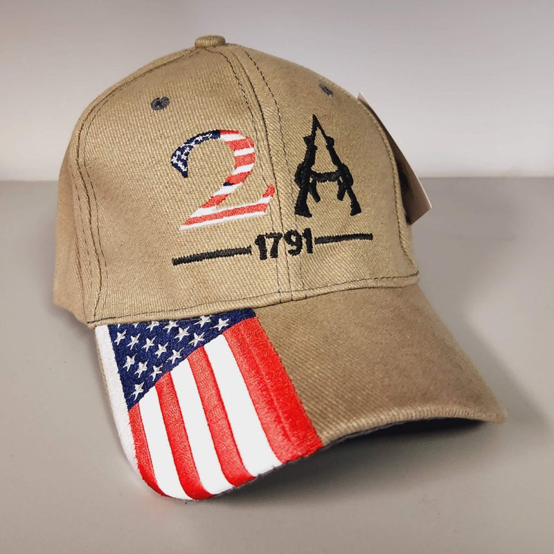 2A Khaki USA Flag 2nd Amendment 1791 - Cap America's Gun Rights Hat Embroidered Red White Blue