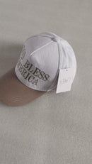 God Bless America White & Beige Embroidered Cap