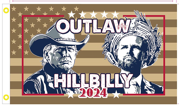 Trump Vance Outlaw Hillbilly Khaki USA 2024 3'X5' Flag ROUGH TEX® 100D American Heritage Series