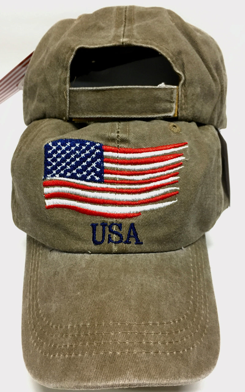 USA Waving Khaki  Washed Cap