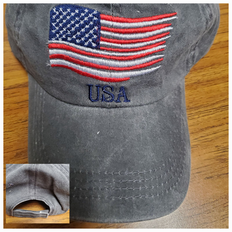 USA Waving Grey Washed Cap