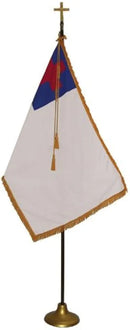 Christian Indoor Church Flag Set Gold Fringe Base Tassle Brass Cross