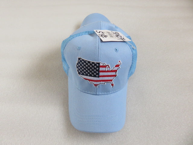 USA Map Light Blue Embroidered Cap Mesh Back