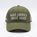 Make America Great Again Olive Hat — 4-Sided Premium Embroidered | 45-47 | USA Flag Patch